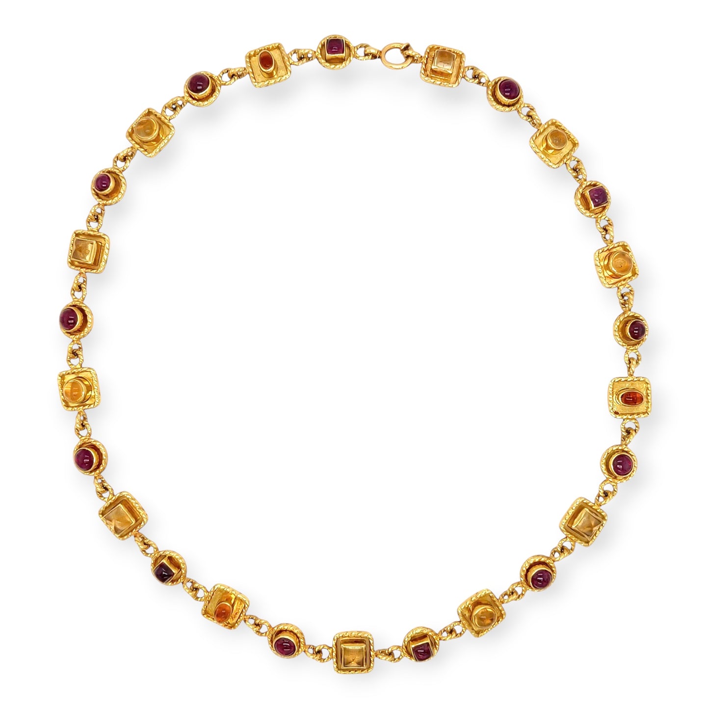 Gold Citrine Pink Tourmaline Garnet Link Necklace