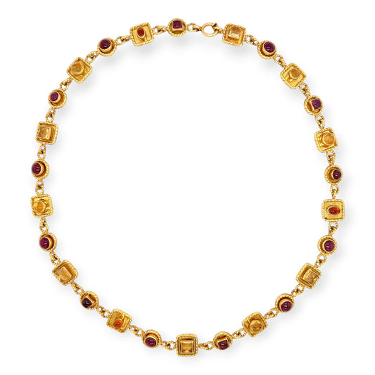 Gold Citrine Pink Tourmaline Garnet Link Necklace