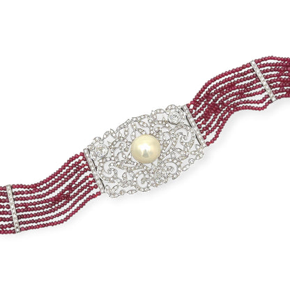 South Sea Pearl Ruby Diamond Choker Necklace