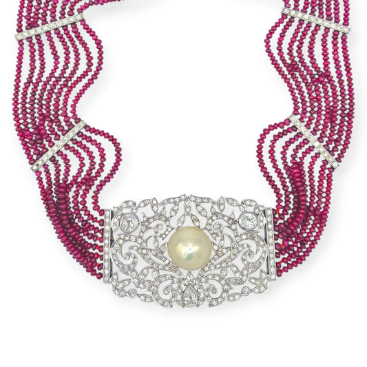 South Sea Pearl Ruby Diamond Choker Necklace