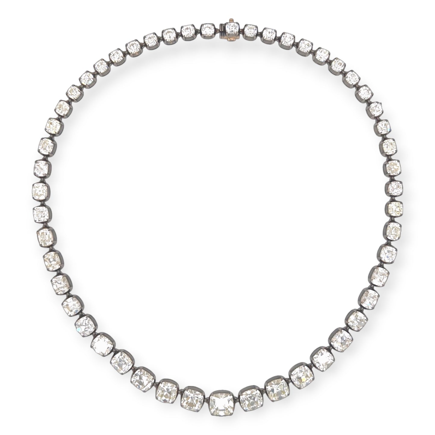 19th C Style 47.29 Carats Cushion Cut Diamond Rivière Necklace