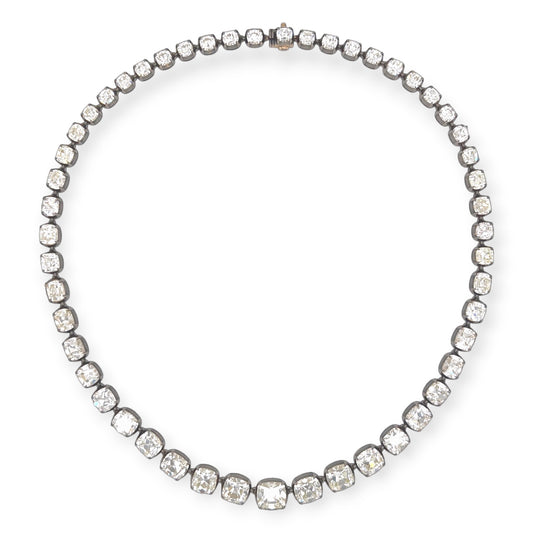19th C Style 47.29 Carats Cushion Cut Diamond Rivière Necklace