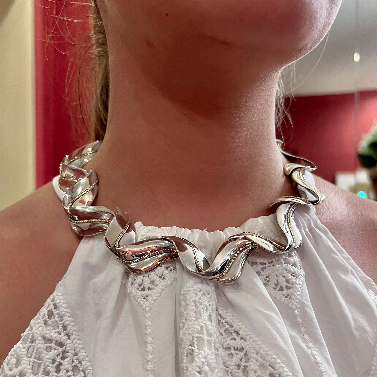 Tiffany Twisted Leaf Silver Gold Necklace