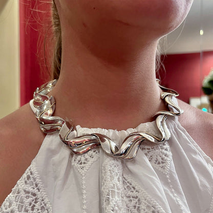 Tiffany Twisted Leaf Silver Gold Necklace
