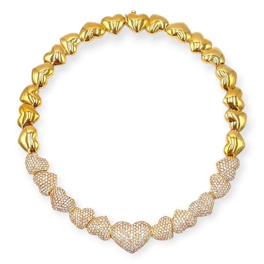 Gold Diamond Heart Link Necklace