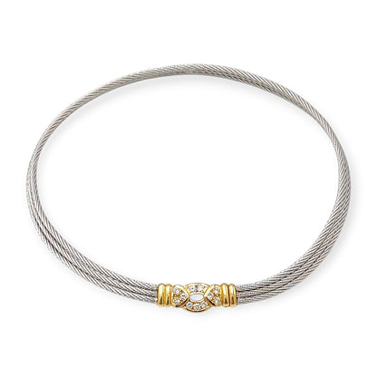 Fred Paris Force 10 Steel Gold Diamond Choker Necklace