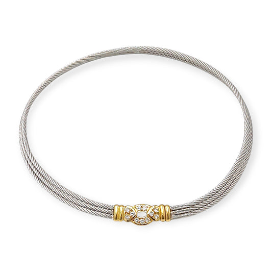 Fred Paris Force 10 Steel Gold Diamond Choker Necklace