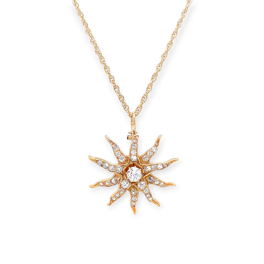 Gold Diamond Starburst Pendant Necklace