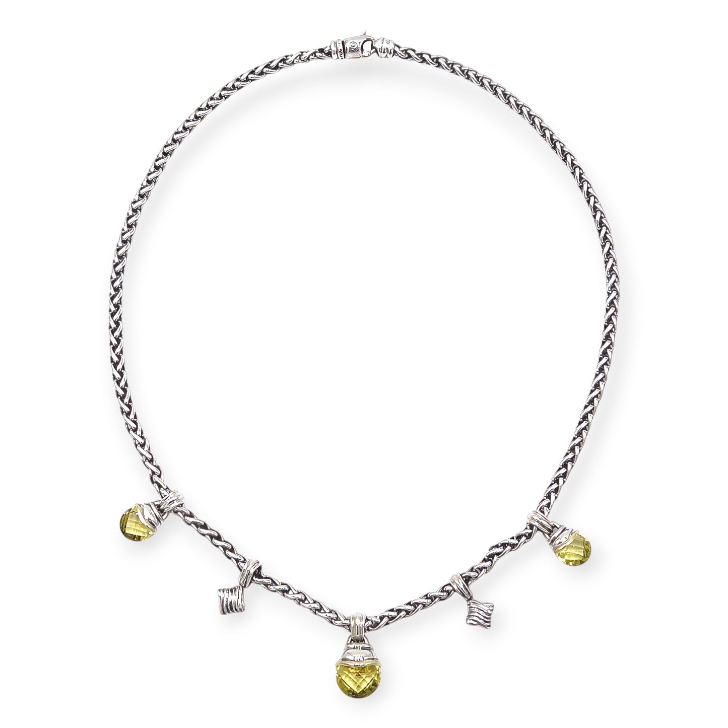 David Yurman Silver Citrine Wheat Link Necklace
