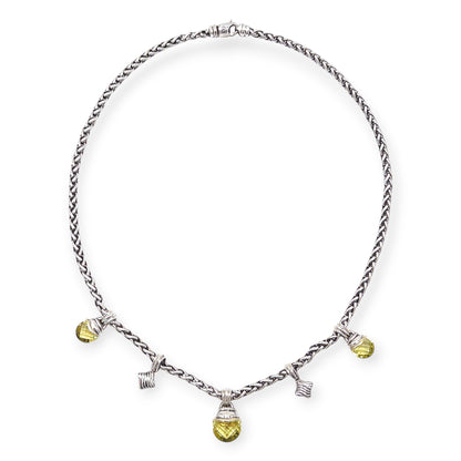 David Yurman Silver Citrine Wheat Link Necklace