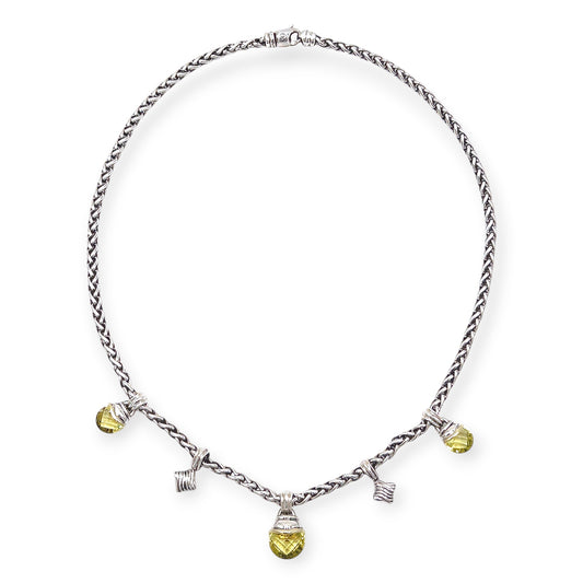 David Yurman Silver Citrine Wheat Link Necklace