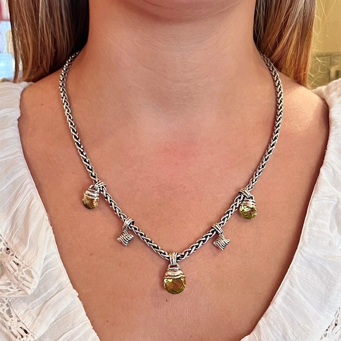 David Yurman Silver Citrine Wheat Link Necklace