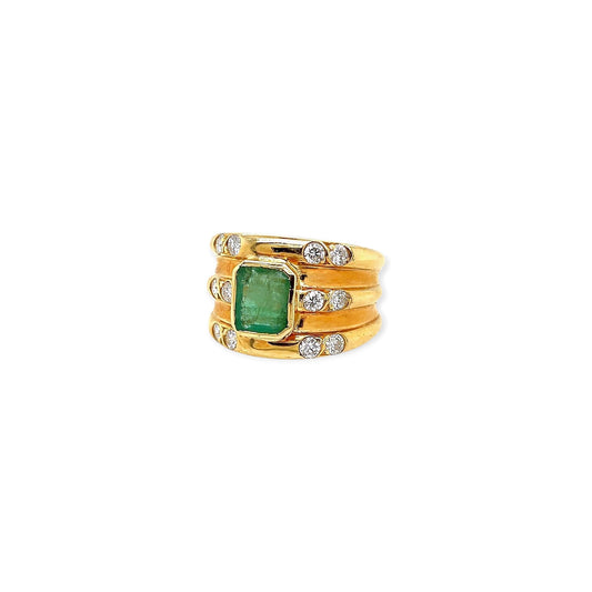 French Gold Emerald Diamond Band Ring