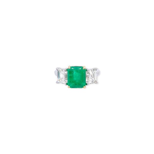 Platinum Gold Emerald Diamond Ring