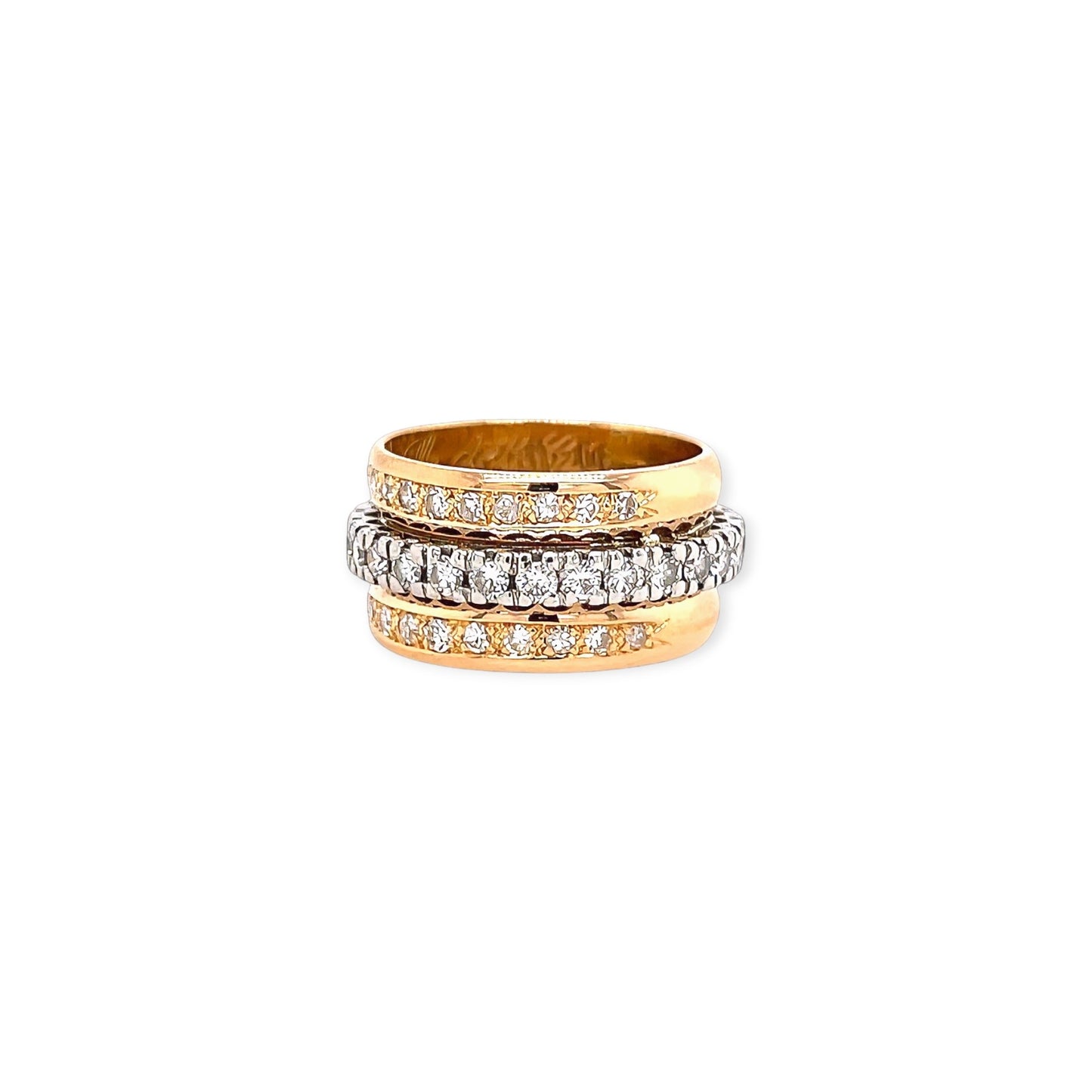 Gold Platinum Diamond Three Band Ring