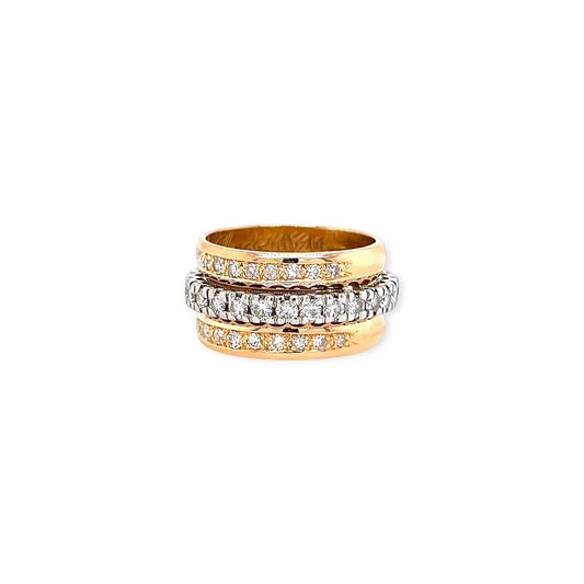 Gold Platinum Diamond Three Band Ring