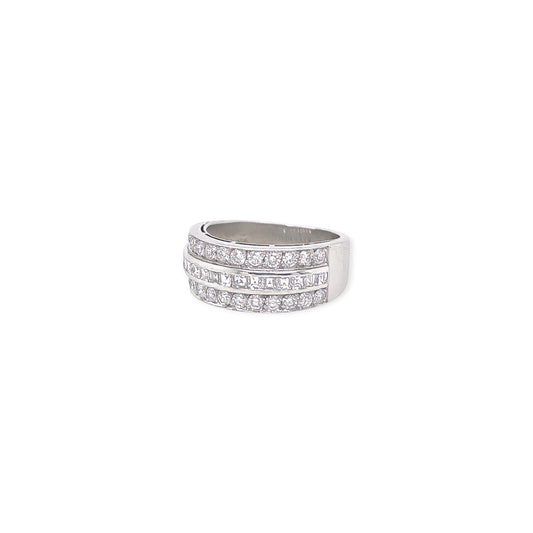 White Gold Triple Row Diamond Band Ring