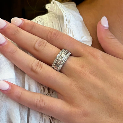 White Gold Triple Row Diamond Band Ring