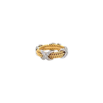 Tiffany Schlumberger Rope Three Row X Gold Diamond Ring