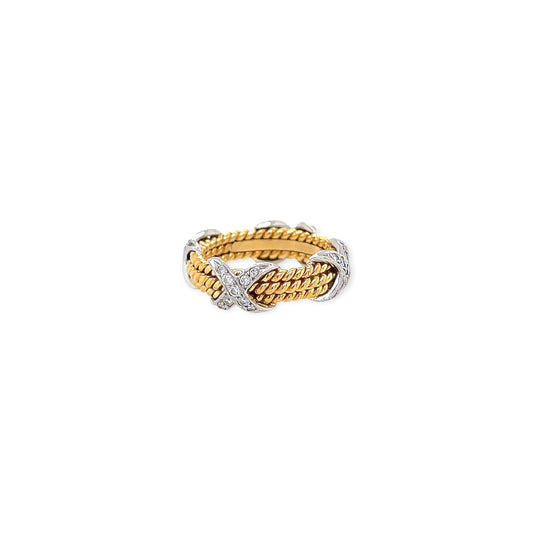 Tiffany Schlumberger Rope Three Row X Gold Diamond Ring