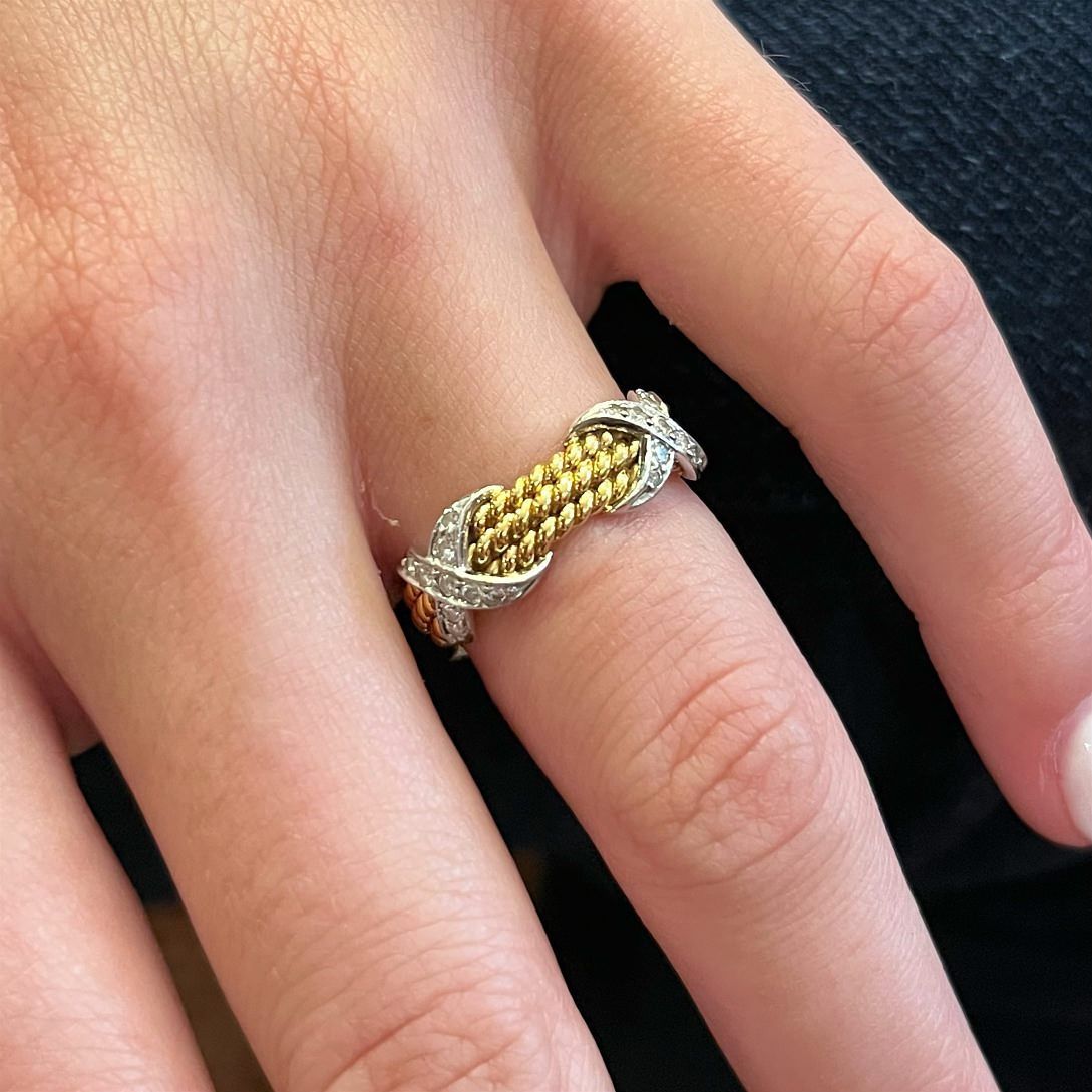Tiffany Schlumberger Rope Three Row X Gold Diamond Ring