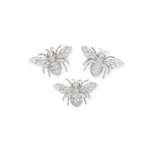Three White Gold Diamond Bee Brooches