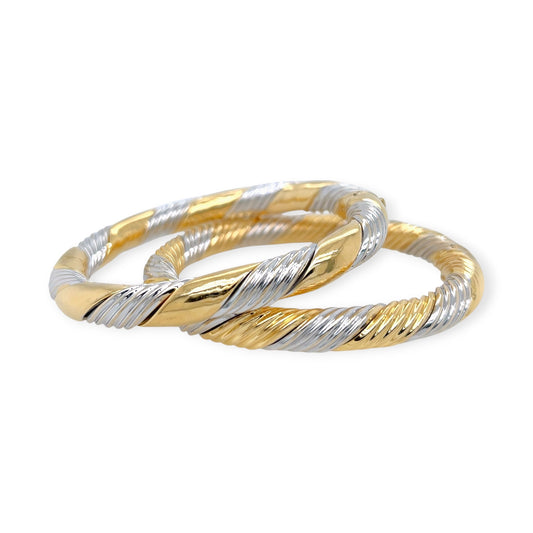 Yellow White Gold Hinged Bangle Bracelets