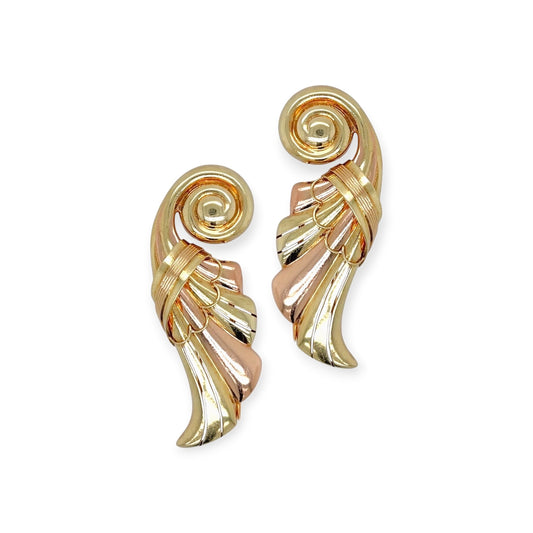 1940s Yellow Rose Gold Scroll Plume Brooches