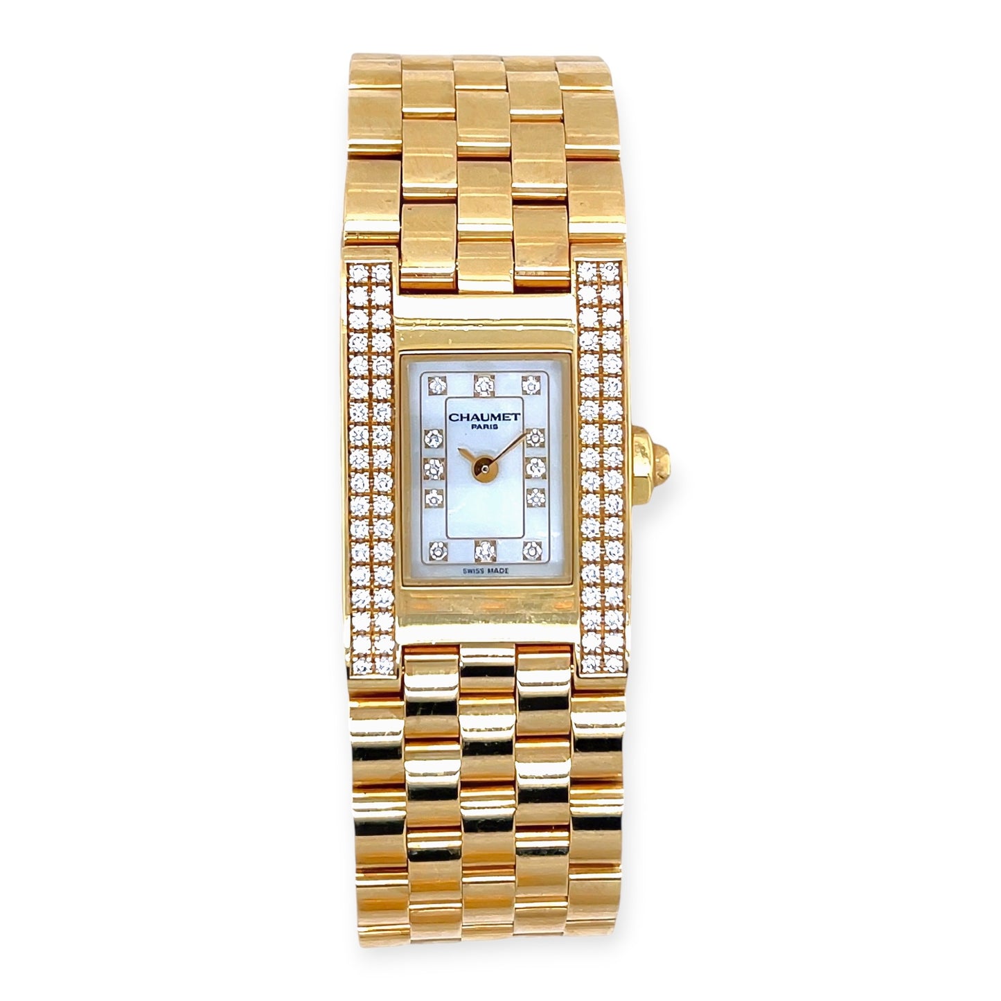 Chaumet Rectangular Gold Mother of Pearl Diamond Watch