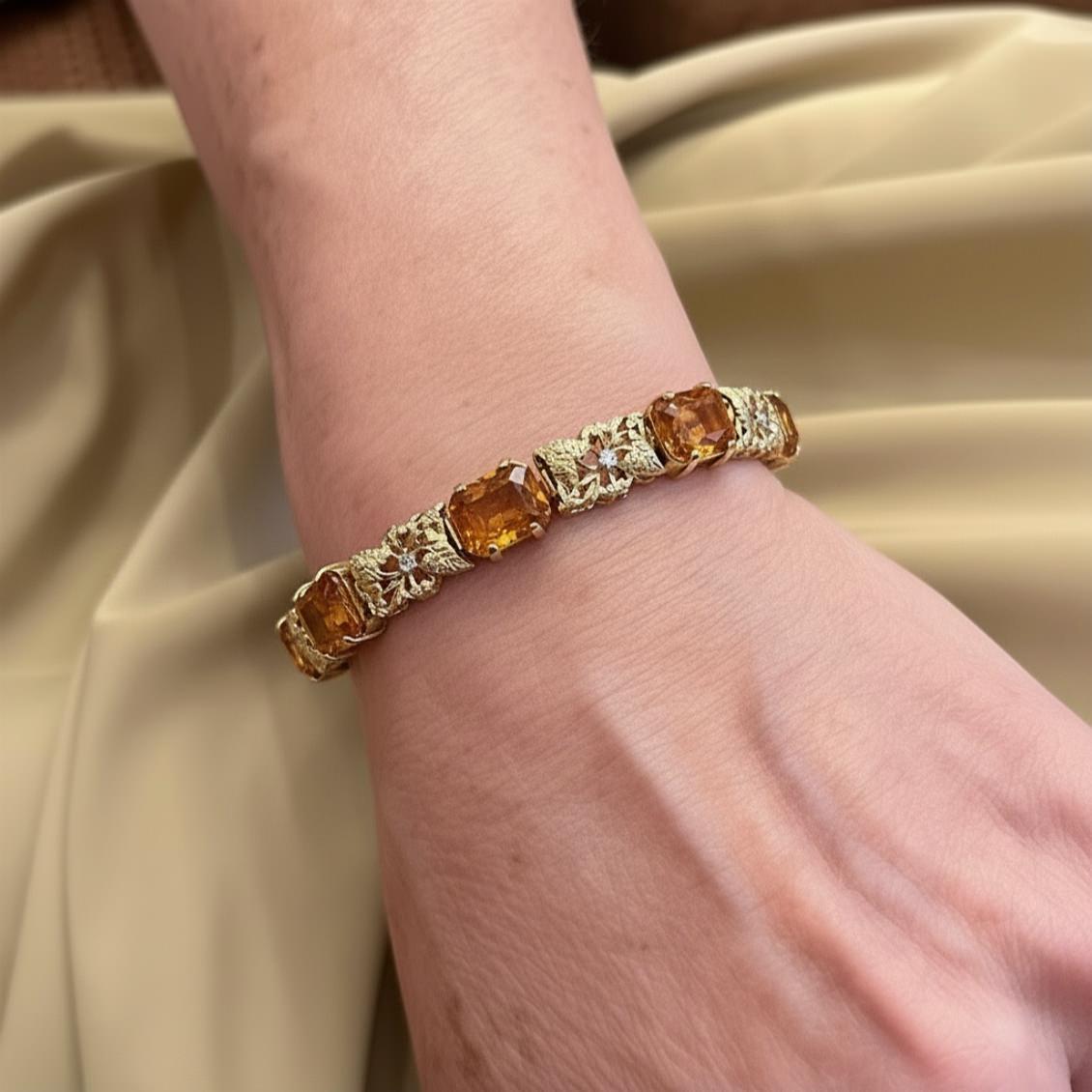 Gold Citrine Floral Openwork Bracelet