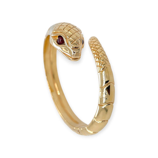 Gold Ruby Snake Crossover Bangle Bracelet