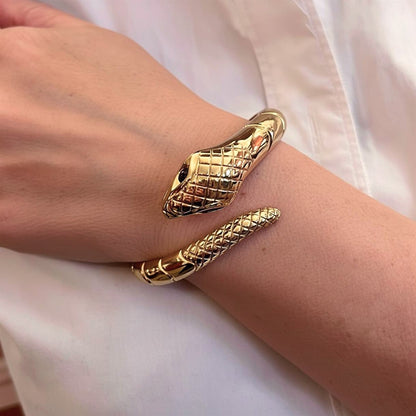 Gold Ruby Snake Crossover Bangle Bracelet
