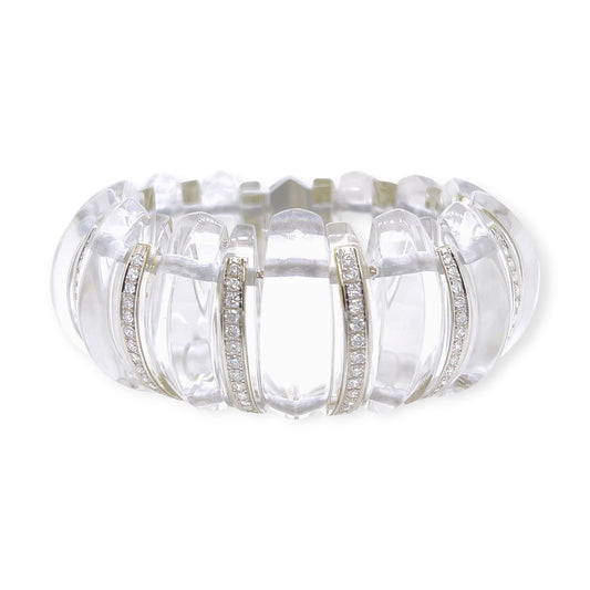 Demner White Gold Rock Crystal Diamond Arc Bracelet