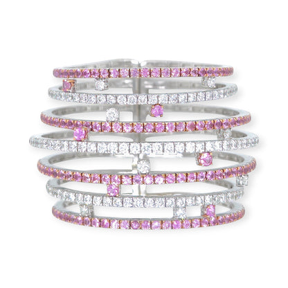 Wide Gold Pink Sapphire Diamond Flexible Bracelet