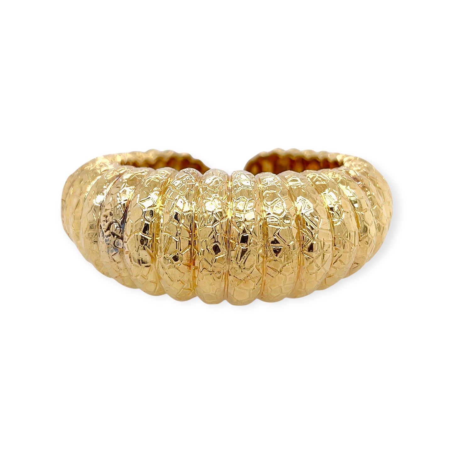 Hammered Gold Fluted Bombe Cuff Bracelet