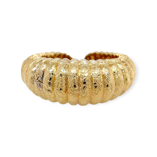 Hammered Gold Fluted Bombe Cuff Bracelet