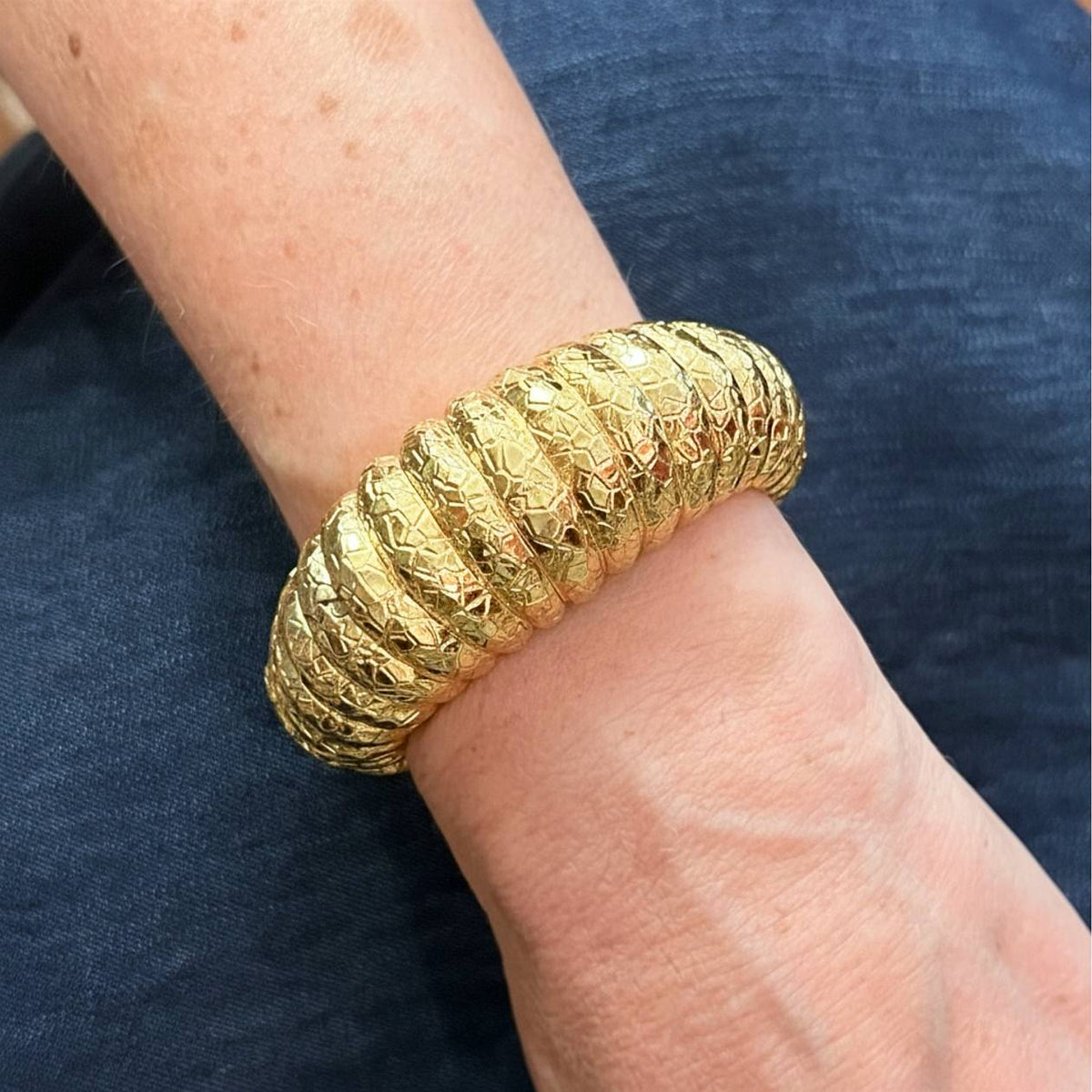 Hammered Gold Fluted Bombe Cuff Bracelet