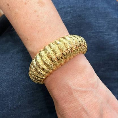 Hammered Gold Fluted Bombe Cuff Bracelet