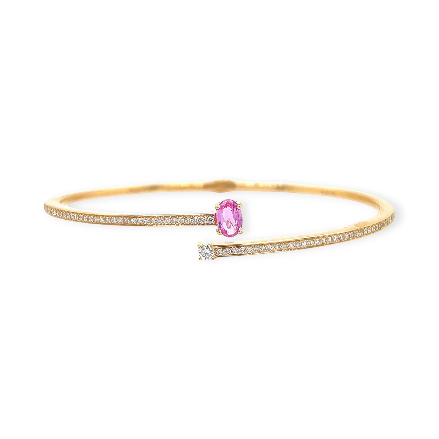 Hueb Gold Pink Sapphire Diamond Crossover Bangle Bracelet