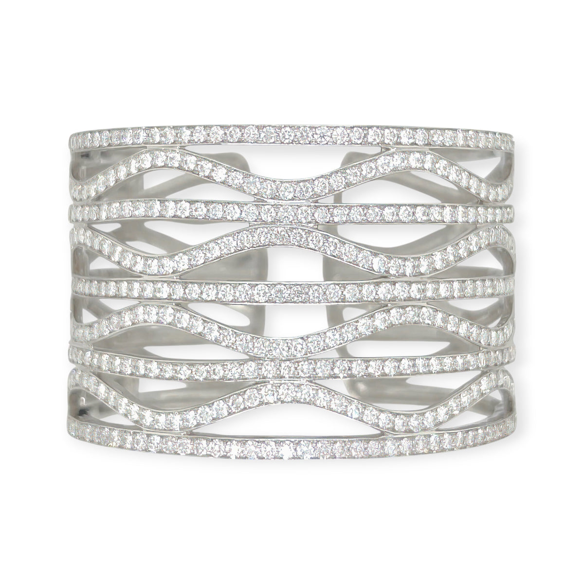 White Gold Diamond Open Hinged Cuff Bracelet