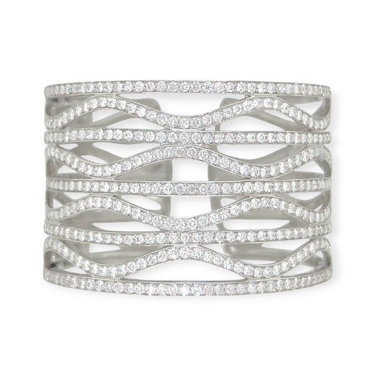 White Gold Diamond Open Hinged Cuff Bracelet