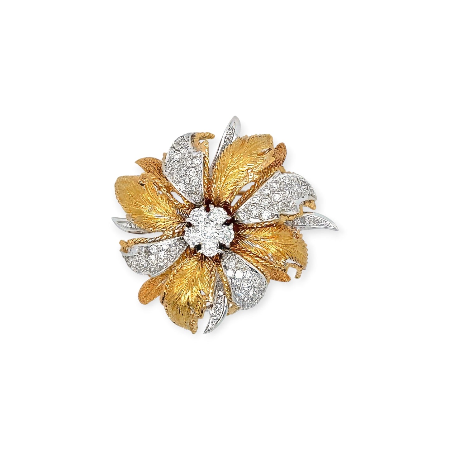 Gold Diamond Flower Brooch