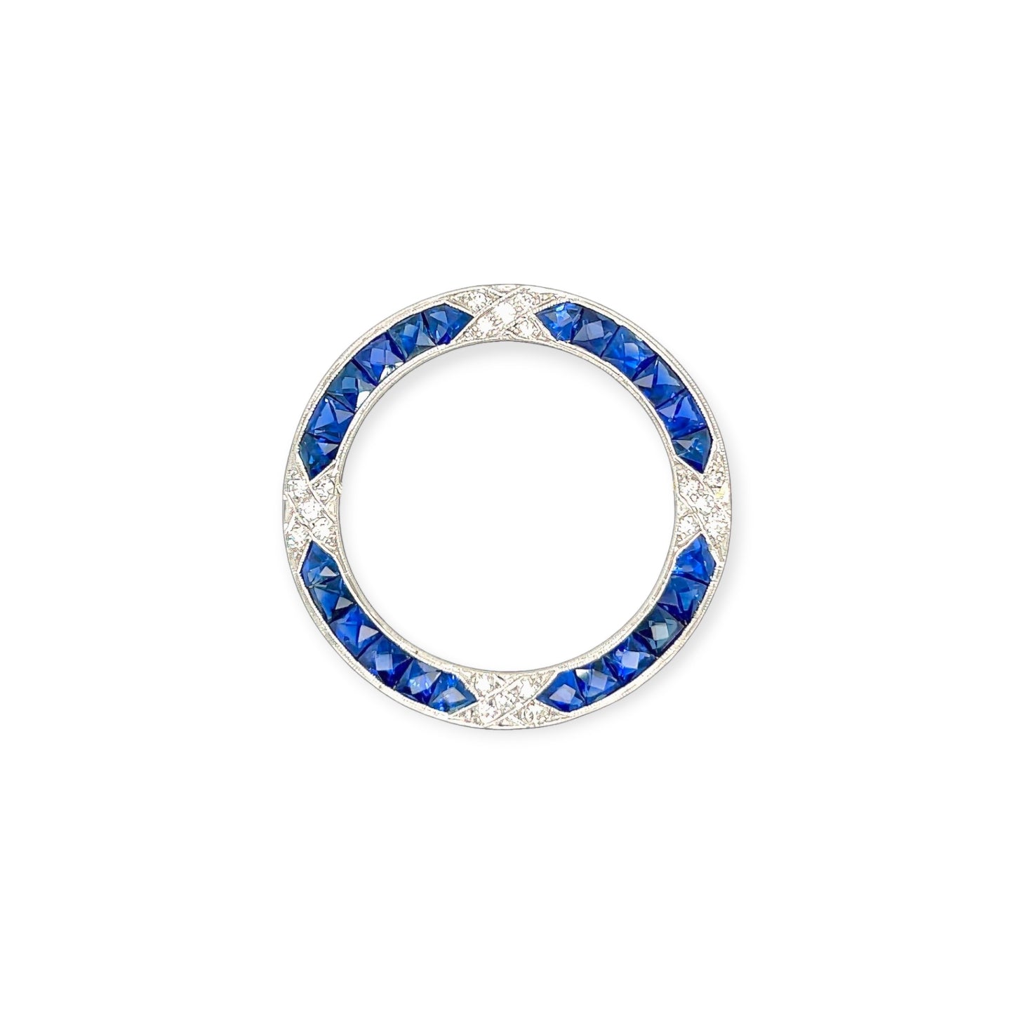 Platinum Sapphire Diamond Open Circle Brooch