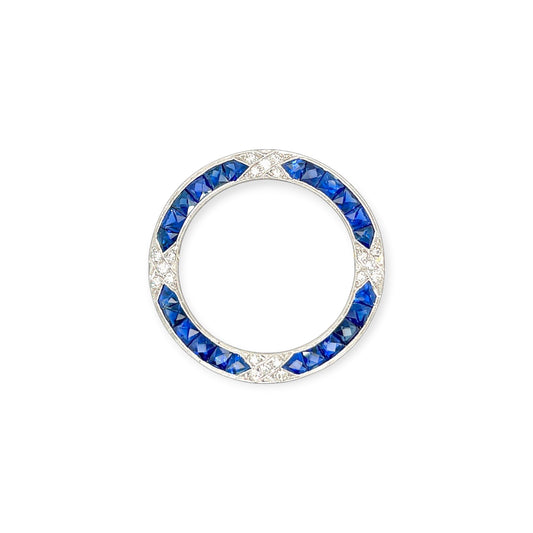 Platinum Sapphire Diamond Open Circle Brooch