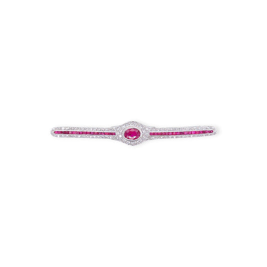Platinum Ruby Diamond Bar Brooch