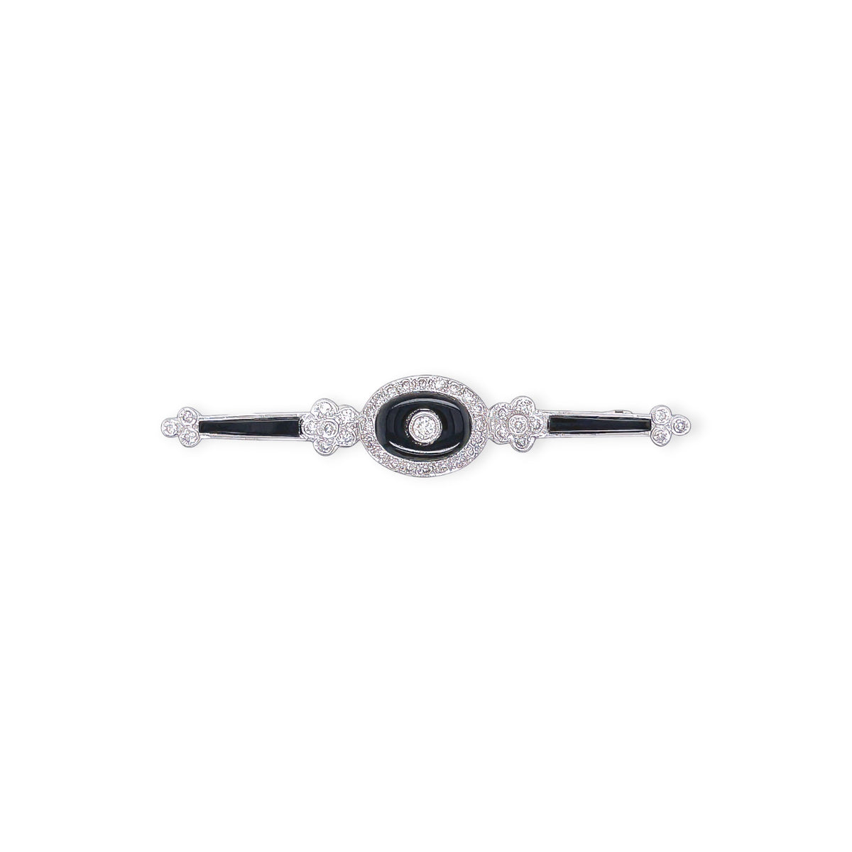 White Gold Black Onyx Diamond Bar Brooch