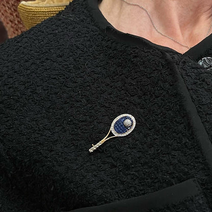 Gold Sapphire Diamond Tennis Racquet Brooch