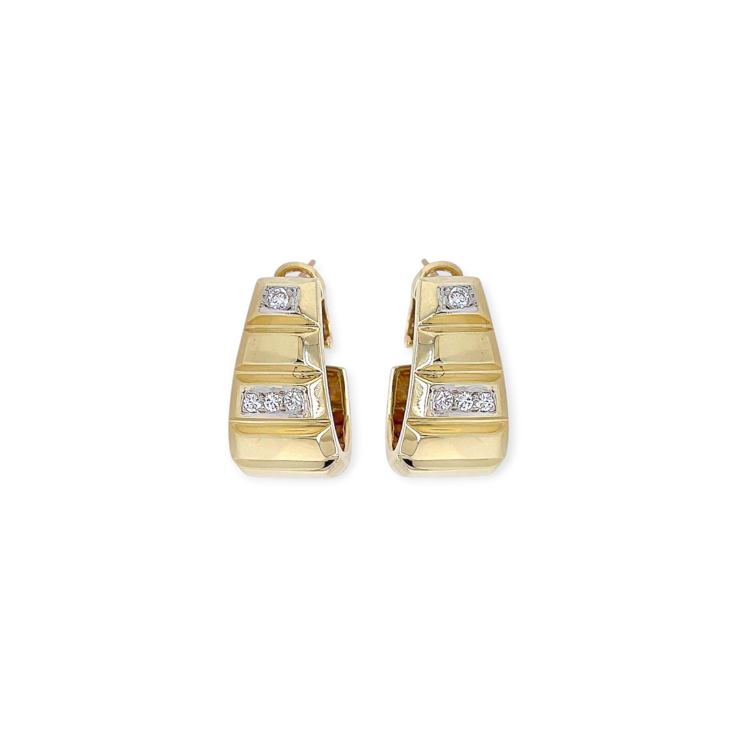 Gold Diamond Beveled Half Hoop Earrings