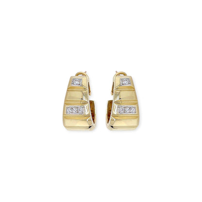 Gold Diamond Beveled Half Hoop Earrings
