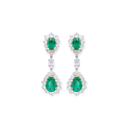 Platinum Gold Emerald Diamond Drop Earrings